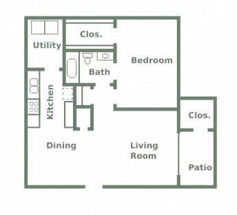 Floor plan for One Bedroom One Bath Apartment